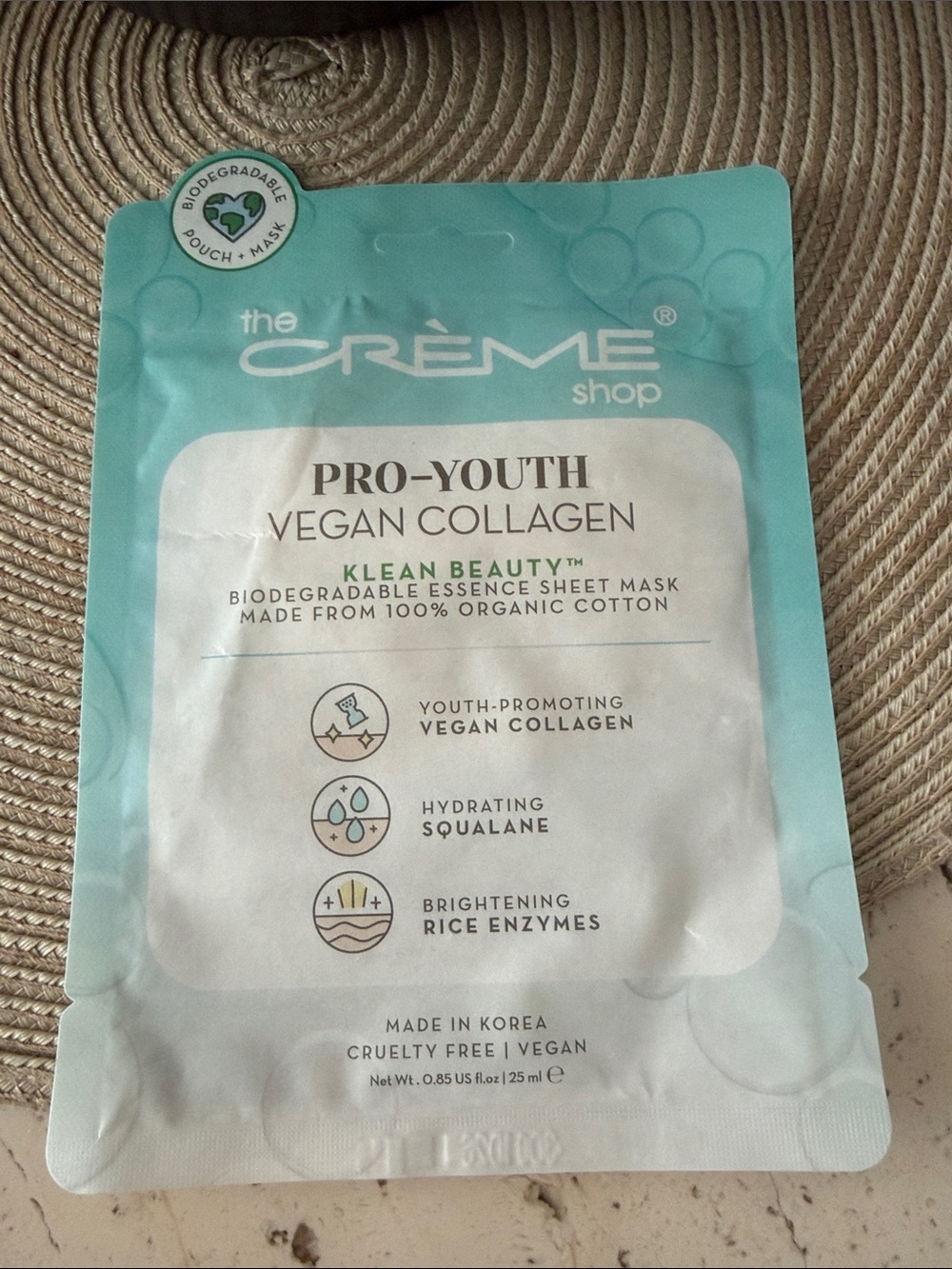 The Crème Shop Pro-Youth Vegan Collagen Sheet Mask — Aqua/White